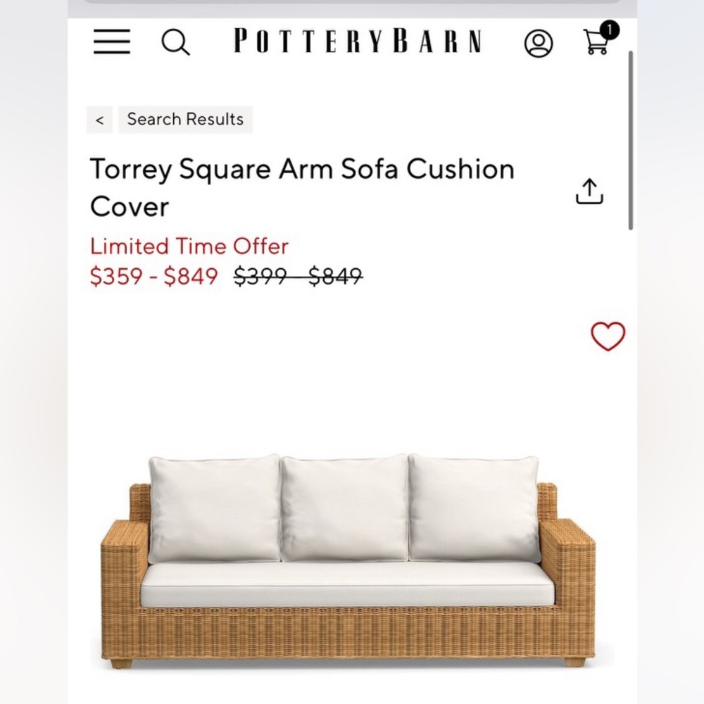 Pottery Barn Sunbrella Slipcover Replacements-Torrey 86” Outdoor Sofa- brand new